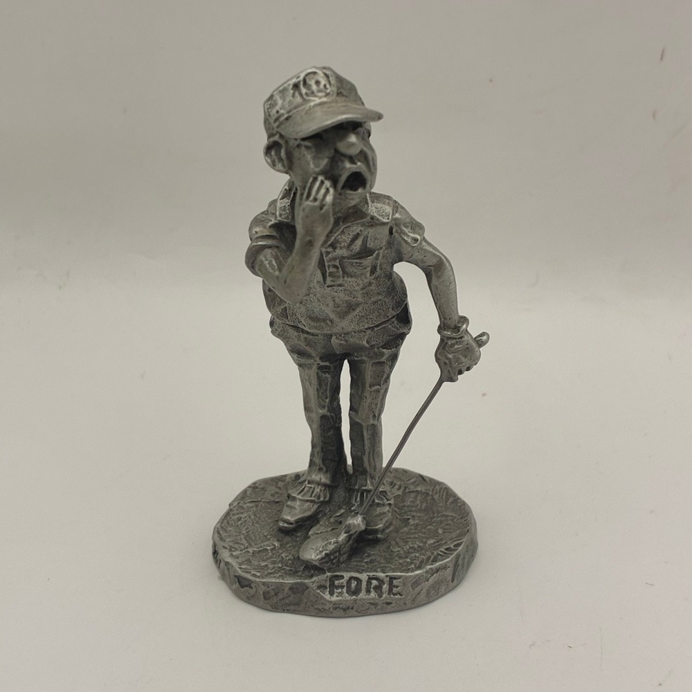 Vintage 1981 Philip Kraczkowski Pewter Golfer Figurine Fore Shouting Golf Mini
